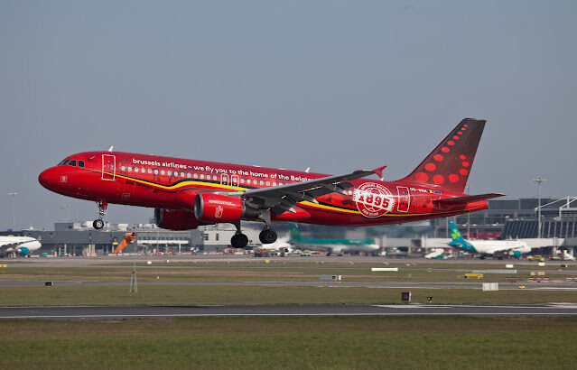 Brussels Airlines Airbus A320 operates Dublin Charter in Red Devils Livery